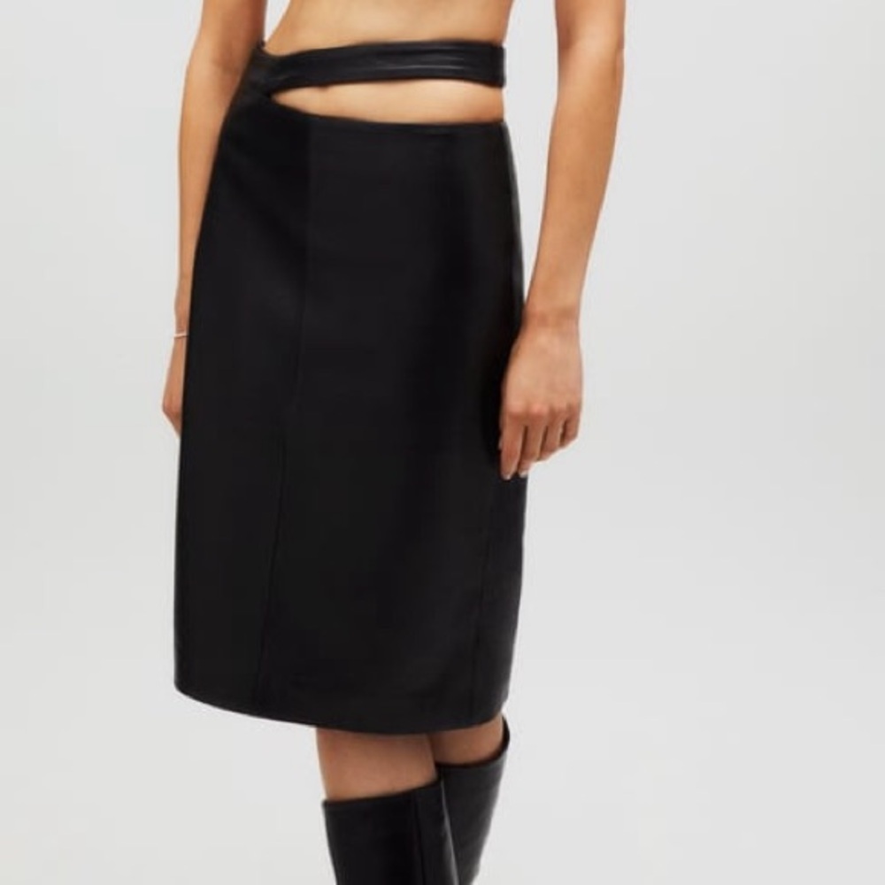 NWT ZARA BLACK LEATHER MIDI SKIRT KAIA X ZARA